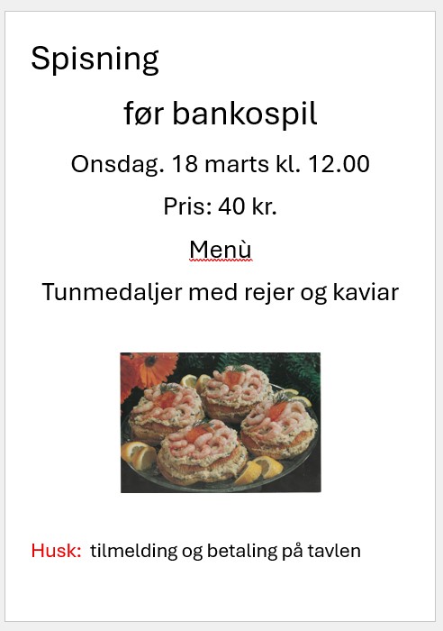 Spisning før bankospil